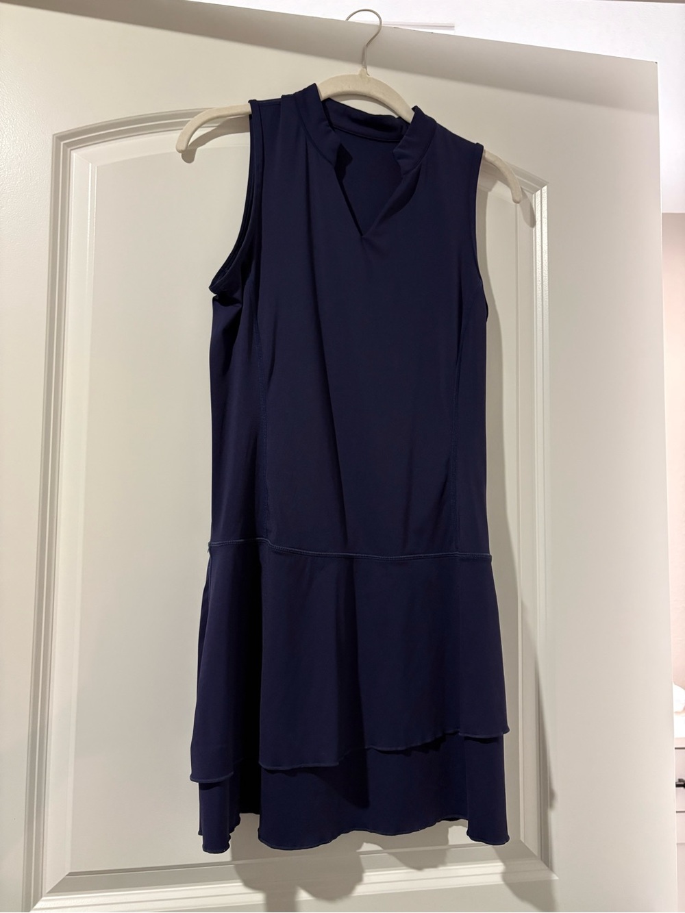 Sleeveless Navy Layered V-Neck Collared Athletic Dress